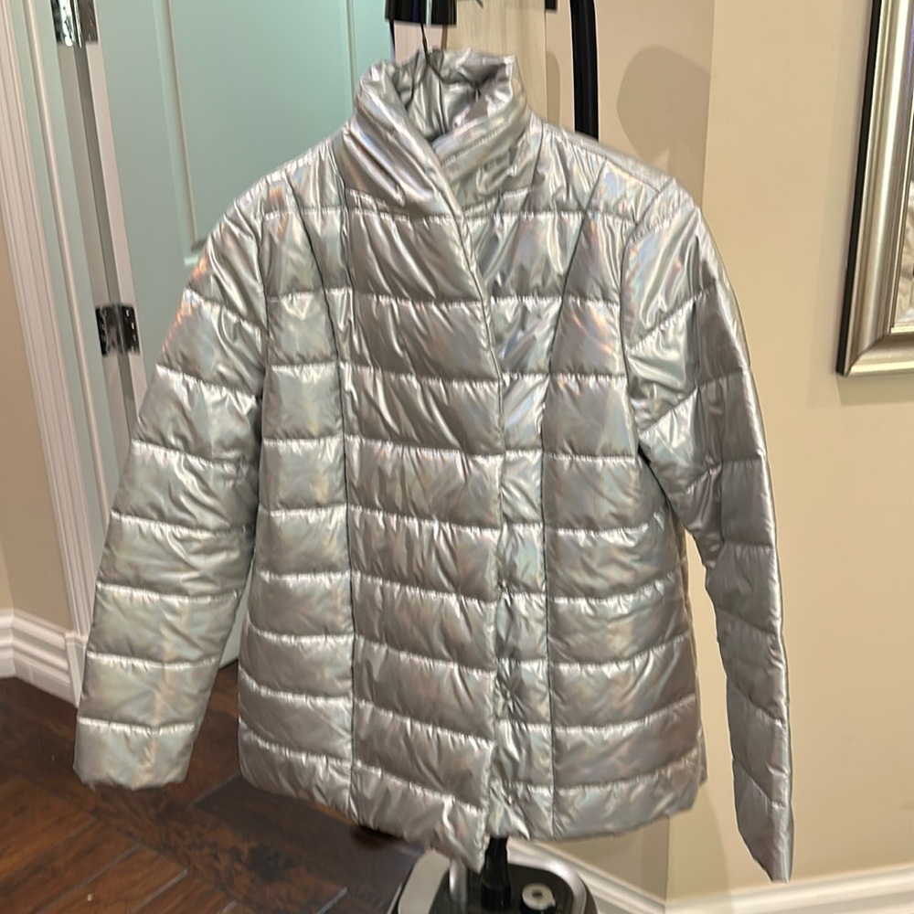 Like New J McLaughlin Metallic Puffer Jacket Size Medium